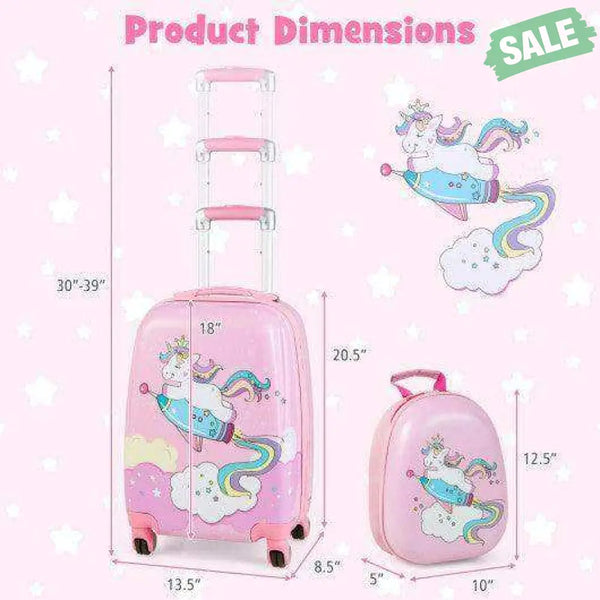 2 Pieces 18 Inch Kids Luggage Set with 12 Inch Backpack Kids Luggage