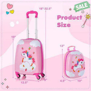 2 Pieces Kids Carry-on Luggage Set with 12 Inch Backpack-Blue Blue Kids Luggage