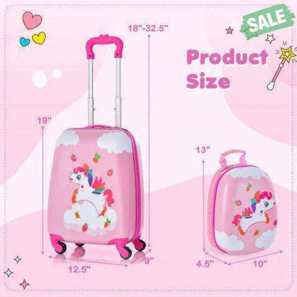 2 Pieces Kids Carry-on Luggage Set with 12 Inch Backpack-Blue Blue Kids Luggage