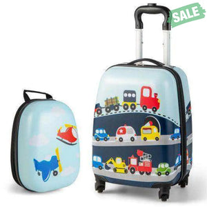 2 Pieces Kids Carry-on Luggage Set with 12 Inch Backpack-Blue Blue Kids Luggage