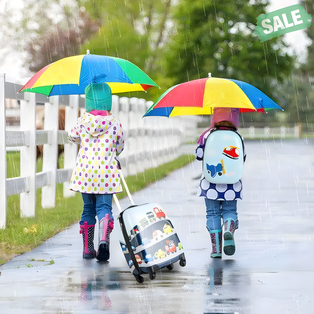 Blue 2-piece kids carry-on luggage set with 12-inch backpack, perfect for travel and adventures.