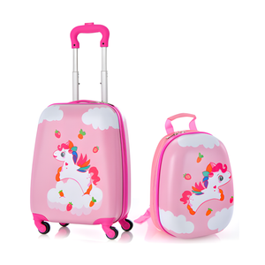 Multicolor 2-piece kids carry-on luggage set with 12-inch backpack, shown from angle 3. Perfect for little travelers!