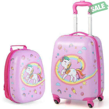 2 Pieces Kids Carry-on Luggage Set with 12 Inch Backpack-Pink