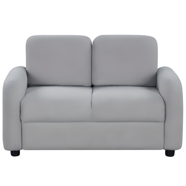 Gray 2-seat kids sofa with soft teddy fleece upholstery and solid wooden frame, perfect for toddlers.