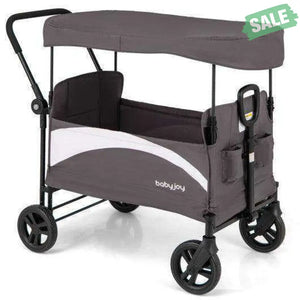 2-Seat Stroller Wagon with Adjustable Canopy and Handles-Gray Gray Baby Strollers