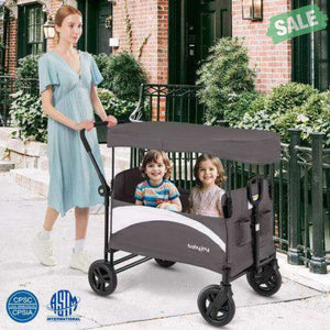 2-Seat Stroller Wagon with Adjustable Canopy and Handles-Gray Gray Baby Strollers