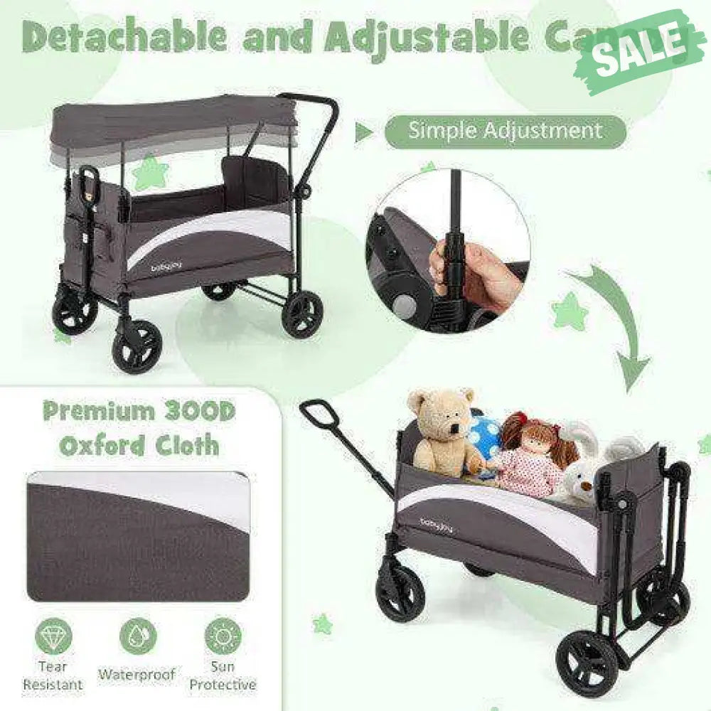 2 Seat Stroller Wagon Adjustable Canopy Handles Newborns & Toddlers