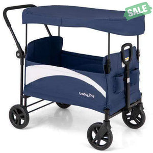 2-Seat Stroller Wagon with Adjustable Canopy and Handles-Gray Gray Baby Strollers