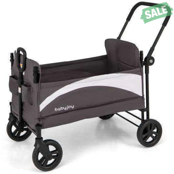 2-Seat Stroller Wagon with Adjustable Canopy and Handles-Gray Gray Baby Strollers