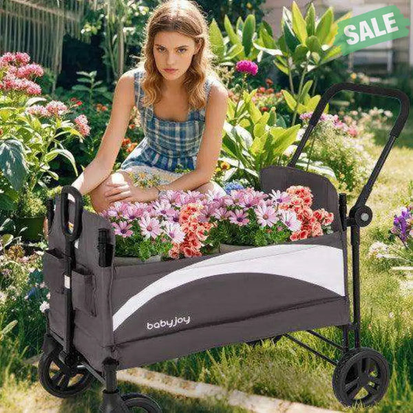 2-Seat Stroller Wagon with Adjustable Canopy and Handles-Gray Gray Baby Strollers