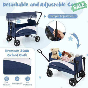 2-Seat Stroller Wagon with Adjustable Canopy and Handles-Gray Gray Baby Strollers