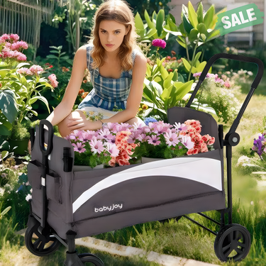 Gray 2-seat stroller wagon with adjustable canopy and handles, perfect for outdoor adventures with your little ones.