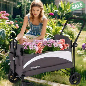 Gray 2-seat stroller wagon with adjustable canopy and handles, perfect for outdoor adventures with your little ones.