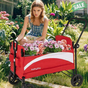 2-Seat Stroller Wagon with Adjustable Canopy and Handles-Red