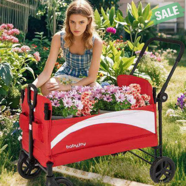 2-Seat Stroller Wagon with Adjustable Canopy and Handles-Red