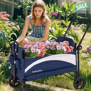 2-Seat Stroller Wagon with Adjustable Canopy and Handles-Navy