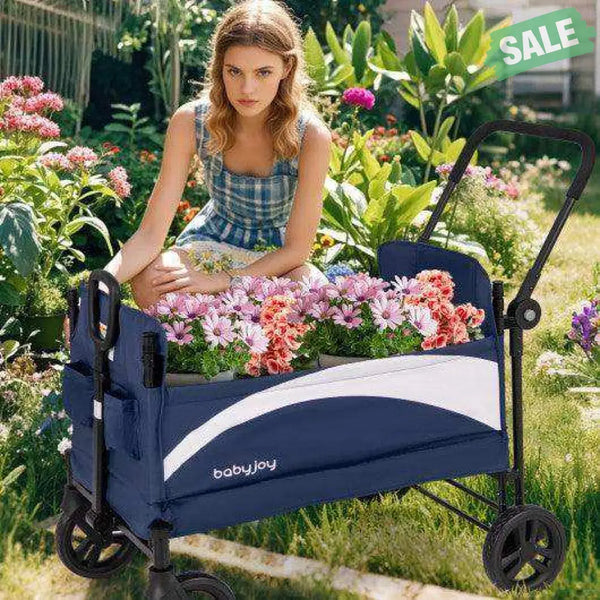 2-Seat Stroller Wagon with Adjustable Canopy and Handles-Navy
