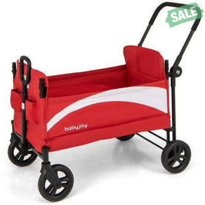 2-Seat Stroller Wagon with Adjustable Canopy and Handles-Red