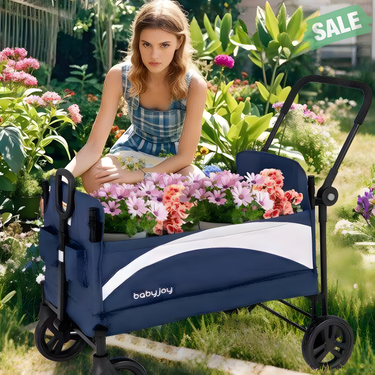 Navy 2-seat stroller wagon with adjustable canopy and handles, perfect for outdoor adventures with your little ones.