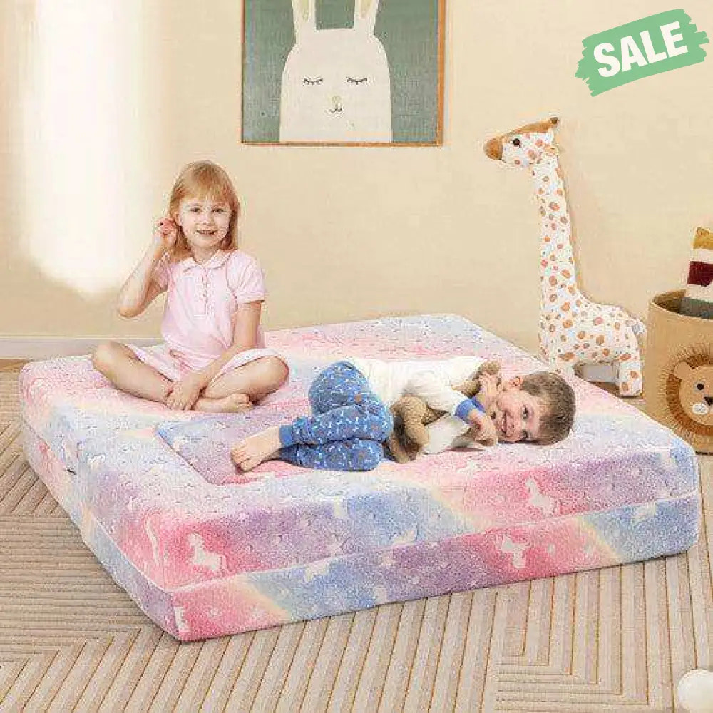 2 Seater Kids Play Couch with Removable and Machine Washable Flannel Cover-Color Color Kids Chairs & Seating