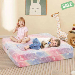 2 Seater Kids Play Couch with Removable and Machine Washable Flannel Cover-Color Color Kids Chairs & Seating