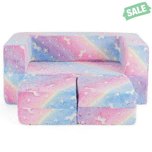 2 Seater Kids Play Couch with Removable and Machine Washable Flannel Cover-Color Color Kids Chairs & Seating