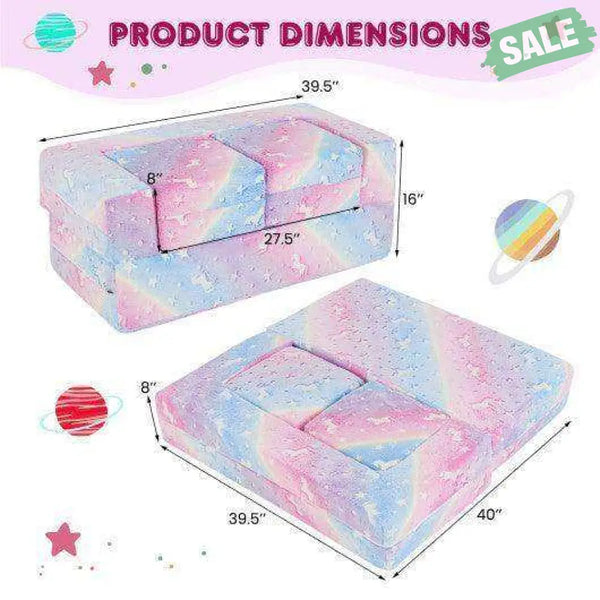 2 Seater Kids Play Couch with Removable and Machine Washable Flannel Cover-Color Color Kids Chairs & Seating