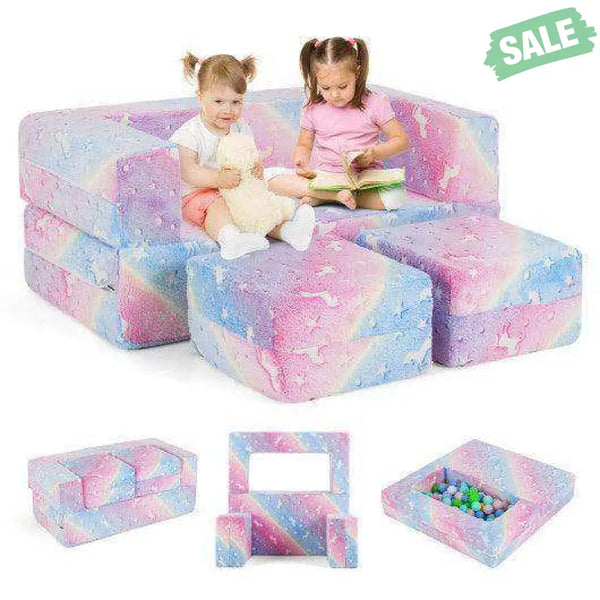 2 Seater Kids Play Couch with Removable and Machine Washable Flannel Cover-Color Color Kids Chairs & Seating