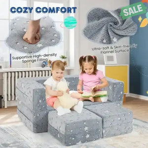 2 Seater Kids Play Couch with Removable and Machine Washable Flannel Cover-Color Color Kids Chairs & Seating