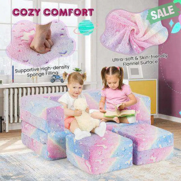 2 Seater Kids Play Couch with Removable and Machine Washable Flannel Cover-Color Color Kids Chairs & Seating