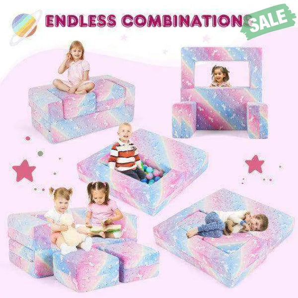 2 Seater Kids Play Couch with Removable and Machine Washable Flannel Cover-Color Color Kids Chairs & Seating