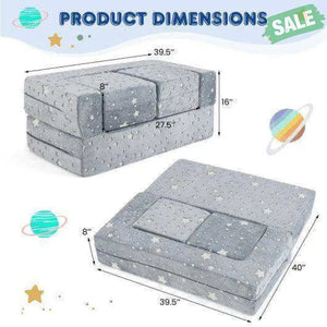 2 Seater Kids Play Couch with Removable and Machine Washable Flannel Cover-Gray