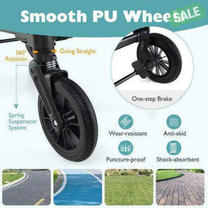 2 Seater Push Pull Collapsible Kids Wagon Stroller with Adjustable Handlebars-Black Black Baby Strollers