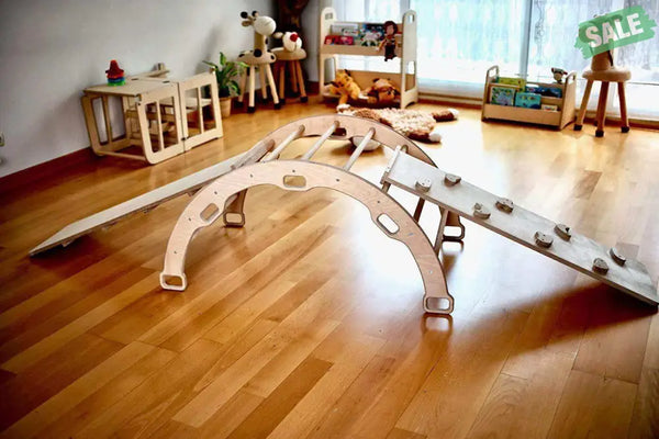 2 Size Montessori Baby Play Climber Set Wooden Climbing Arch Rocker & Ramp & Pillow Climbing Arch and Rockers