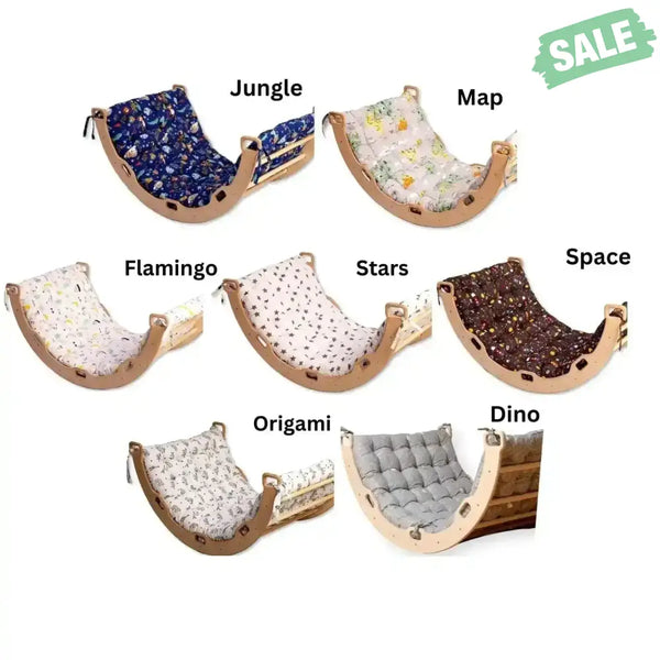 2 Size Montessori Baby Play Climber Set Wooden Climbing Arch Rocker & Ramp & Pillow Climbing Arch and Rockers
