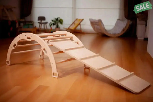 2 Size Montessori Baby Play Climber Set Wooden Climbing Arch Rocker & Ramp & Pillow Climbing Arch and Rockers