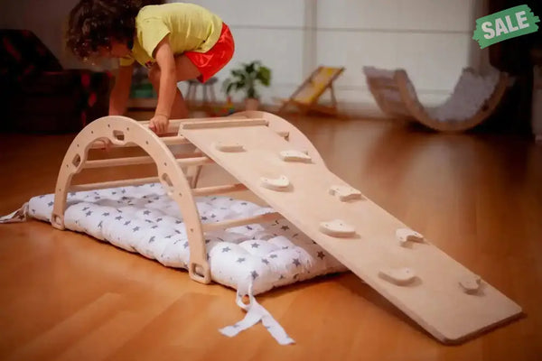 2 Size Montessori Baby Play Climber Set Wooden Climbing Arch Rocker & Ramp & Pillow Climbing Arch and Rockers