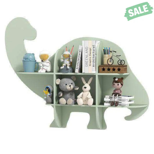 2-Tier Floating Dinosaur Kids Bookshelf for Children-Green Green Kids Storage