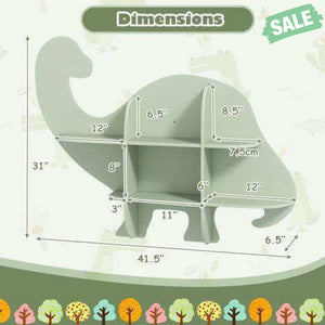 2-Tier Floating Dinosaur Kids Bookshelf for Children-Green Green Kids Storage