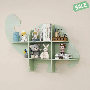 2-Tier Floating Dinosaur Kids Bookshelf for Children-Green Green Kids Storage