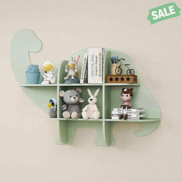 2-Tier Floating Dinosaur Kids Bookshelf for Children-Green Green Kids Storage