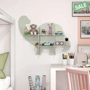 2-Tier Floating Dinosaur Kids Bookshelf for Children-Green Green Kids Storage