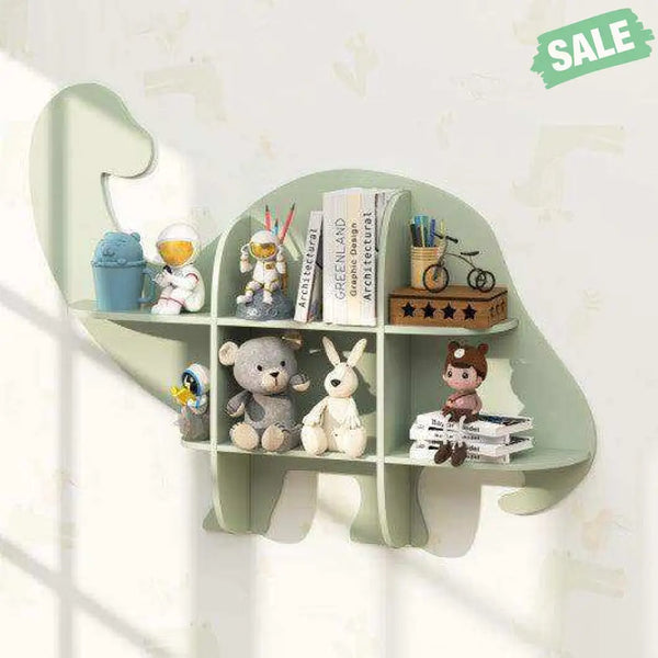 2-Tier Floating Dinosaur Kids Bookshelf for Children-Green Green Kids Storage