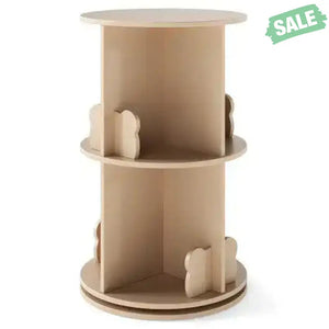 2 Tier Freestanding Kids Rotating Bookshelf Storage Rack with Bear Baffles-Natural