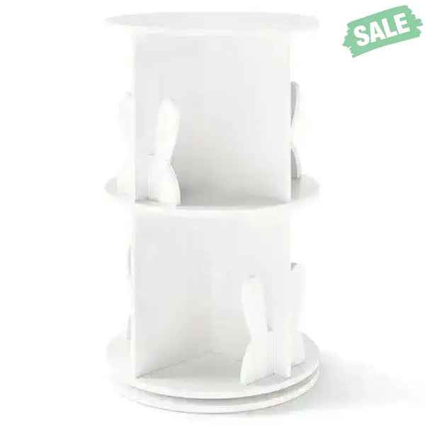2 Tier Freestanding Kids Rotating Bookshelf Storage Rack with Bunny Baffles-White