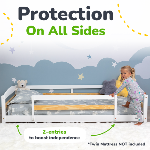 Twin Montessori-Inspired Floor Bed with Guardrails
