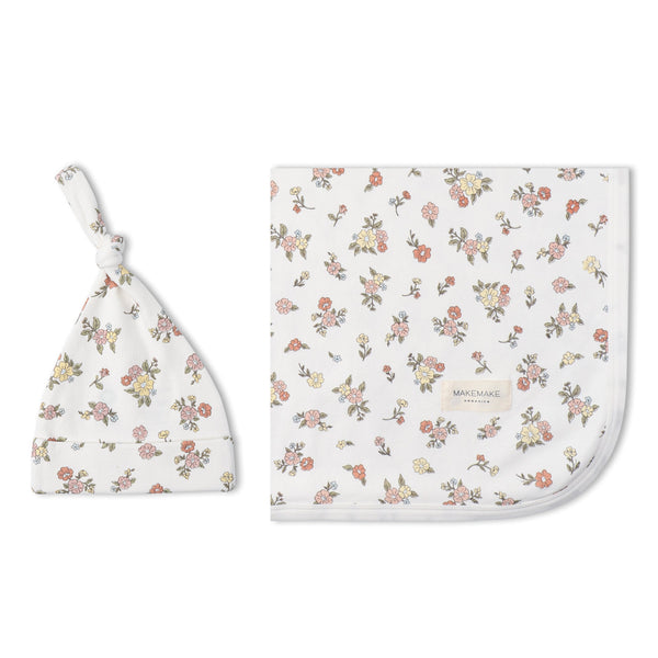 Organic Swaddle Blanket & Hat Set  - Meadow