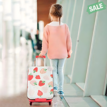 20-inch pink kids rolling luggage suitcase on wheels, foldable hardshell design for travel.