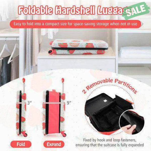 20 Inch Kids Rolling Luggage Foldable Hardshell Carry-on Suitcase on Wheels-Pink Pink Kids Luggage