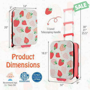 20 Inch Kids Rolling Luggage Foldable Hardshell Carry-on Suitcase on Wheels-Pink Kids Luggage